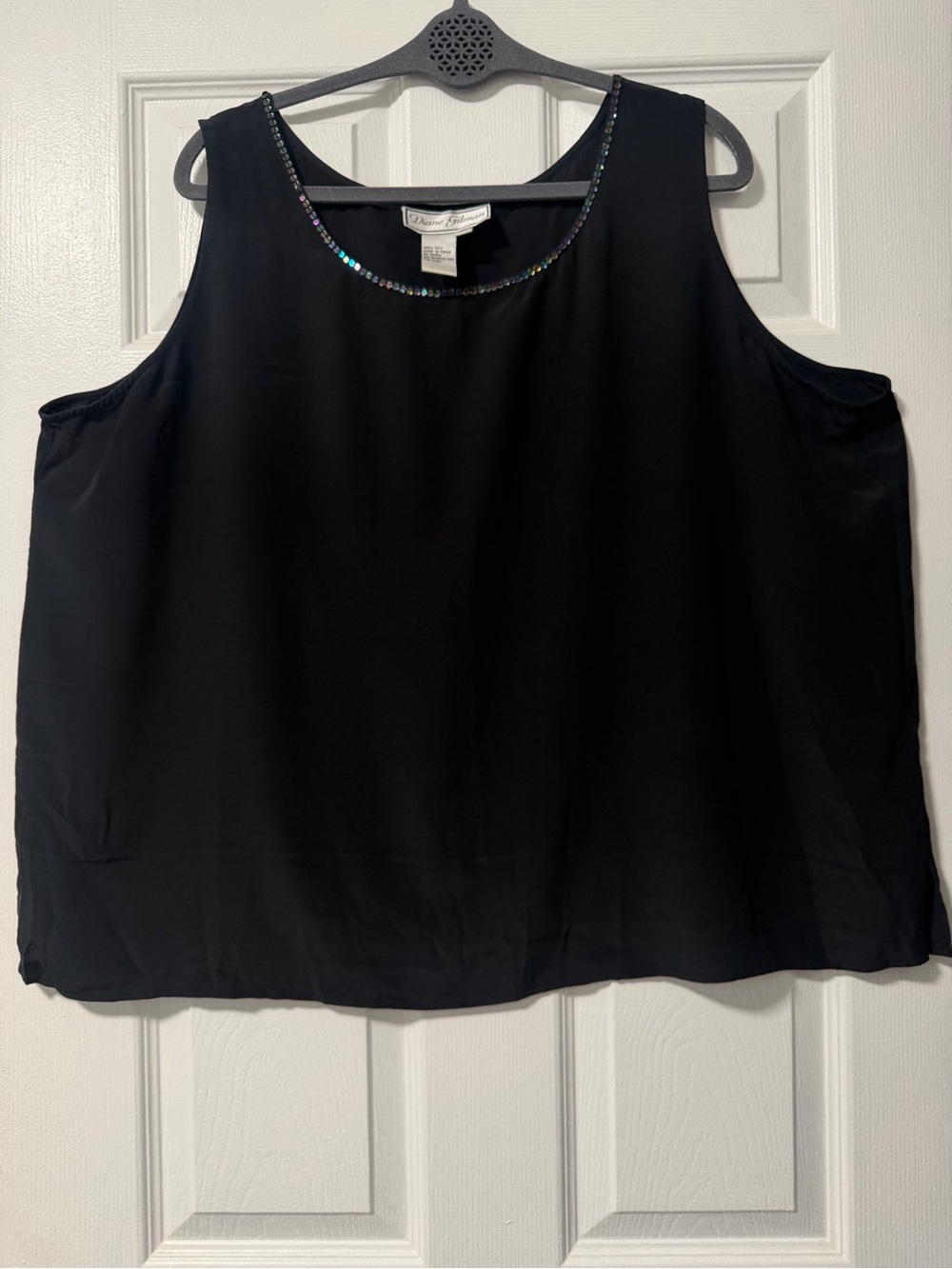 Diane Gilman 100% Silk Black Beaded Scoop Neck Tank Top Shell 3X Plus